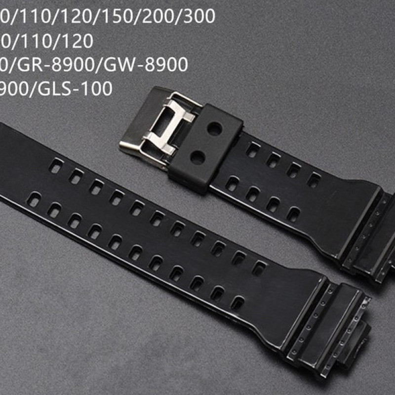 Ремінець для годинника Casio GA-100 / GD-120 / G-8900 / GA-150 / GA-200 / GLS-100 / GW-8900 Чорний глянсовий