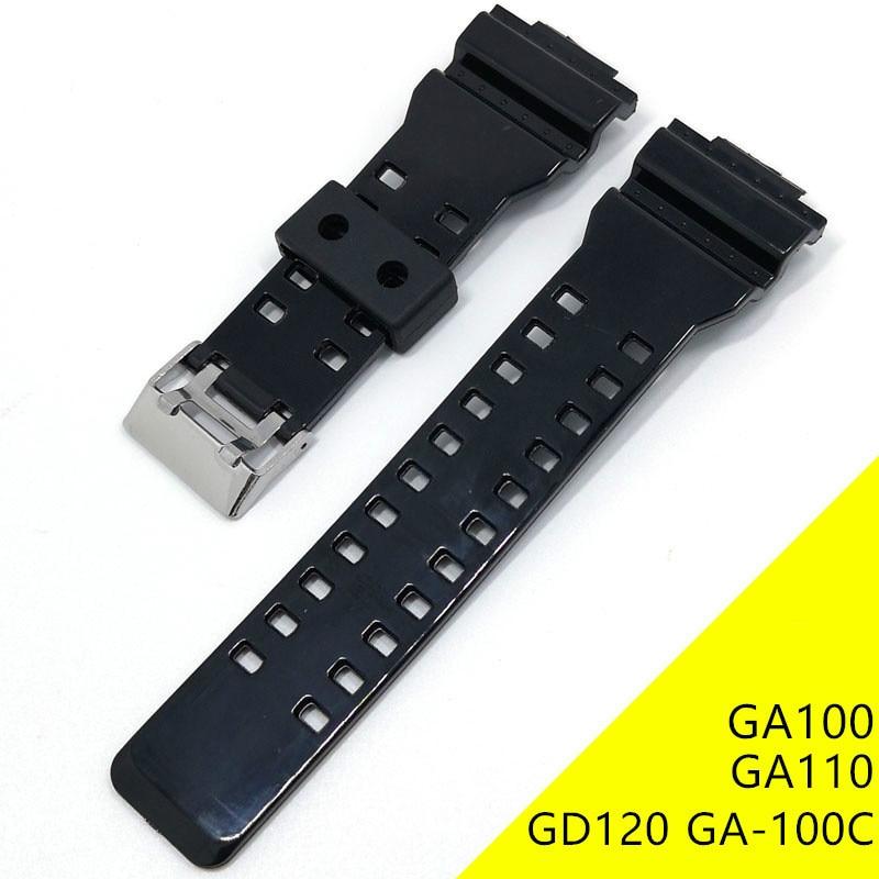 Ремінець для годинника Casio GA-100 / GD-120 / G-8900 / GA-150 / GA-200 / GLS-100 / GW-8900 Чорний глянсовий