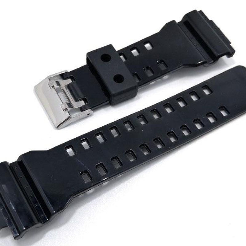 Ремінець для годинника Casio GA-100 / GD-120 / G-8900 / GA-150 / GA-200 / GLS-100 / GW-8900 Чорний глянсовий