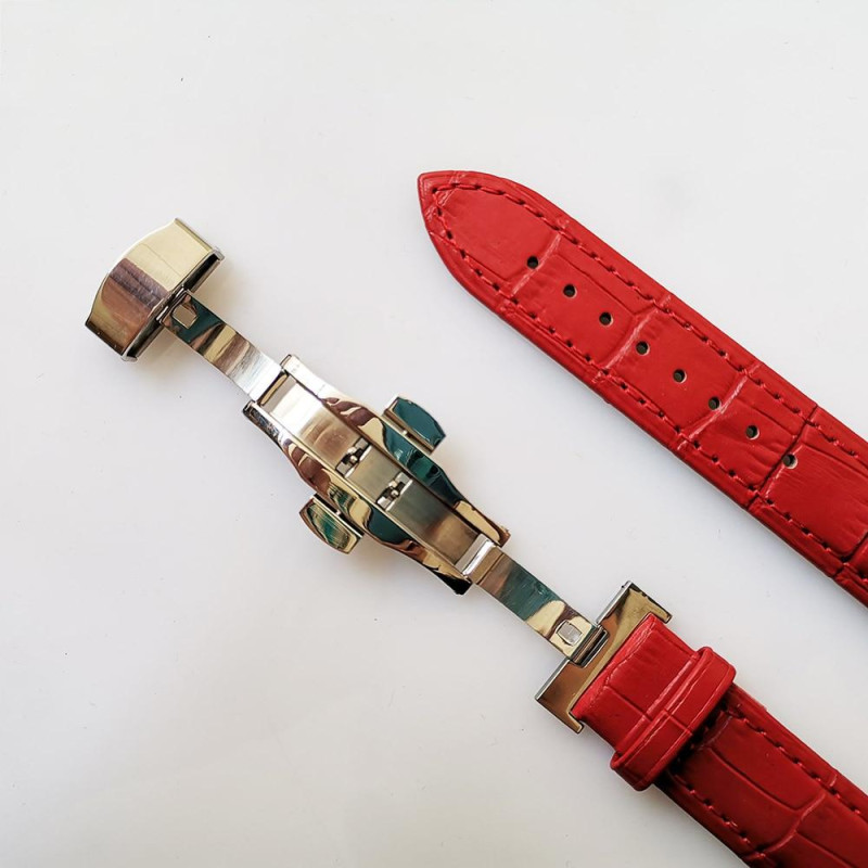 Змінна шкіряна ремінка 22 мм с застібкою "бабочка" Червоний