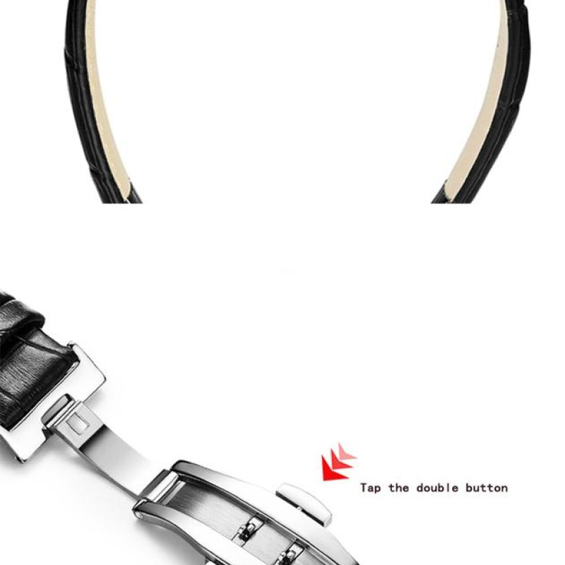 Змінна шкіряна ремінка 22 мм з застібкою "бабочка" Чорний з чорним рядком