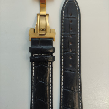 Змінна шкіряна ремінка 22 мм с застібкою "бабочка" Чорний застібка золото