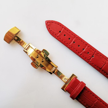 Змінна шкіряна ремінка 22 мм з застібкою "бабочка" Червоний застібка золото