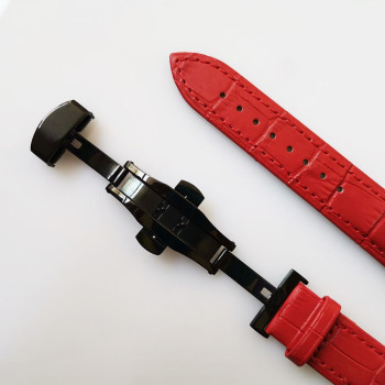 Змінна шкіряна ремінка 22 мм з застібкою "бабочка" Червоний застібка чорна