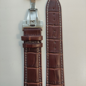 Змінний шкіряний ремінець 20 мм Коричневий з білою строчкою