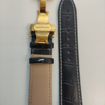 Змінний шкіряний ремінець 20 мм Чорний застібка золото