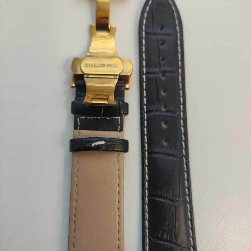 Змінний шкіряний ремінець 20 мм Чорний застібка золото