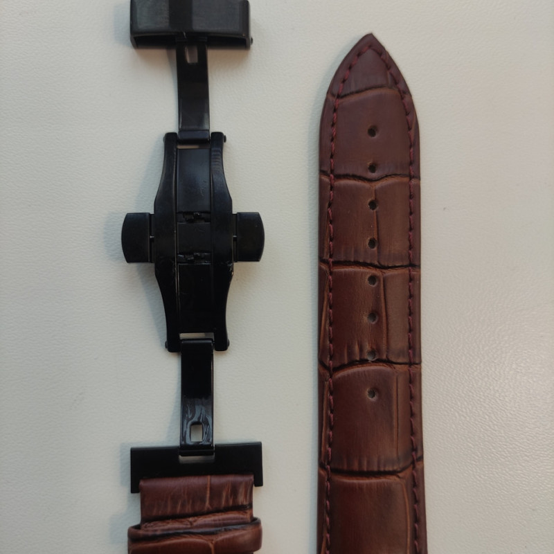 Змінна шкіряна ремінка 24 мм с застібкою "бабочка" Коричневий застібка чорна