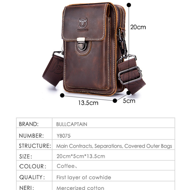 Чоловіча сумка з натуральної шкіри CRAZY HORSE крейзі хорс, месенджер для телефону, сумка на ремінь, на плече