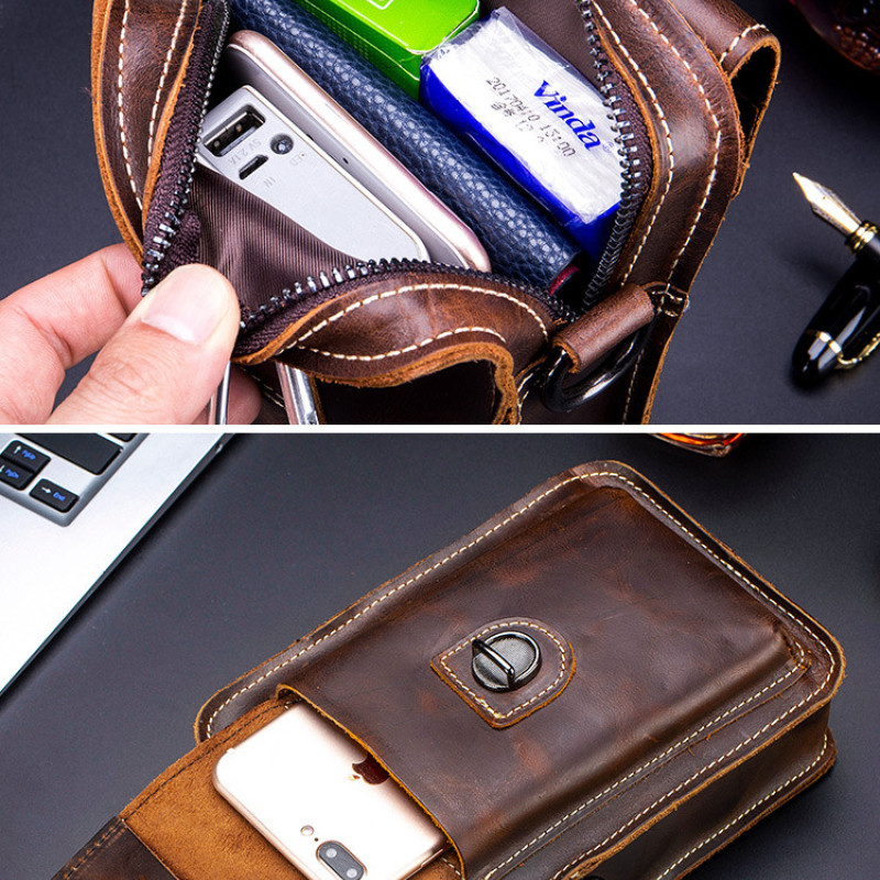 Чоловіча сумка з натуральної шкіри CRAZY HORSE крейзі хорс, месенджер для телефону, сумка на ремінь, на плече