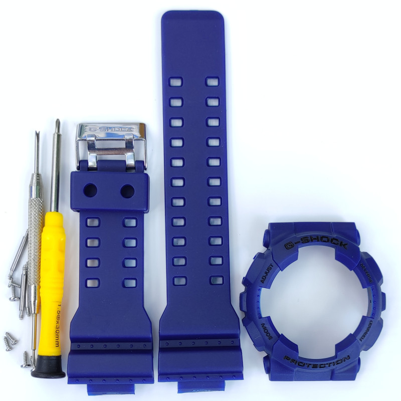 Casio ремінець + безель (рант) для G-SHOCK GA-100 / GA-110 / GA-120 / GD-100 / GD-100 / GD-120/ GAX-100/GLS-100 Матовий Синій із