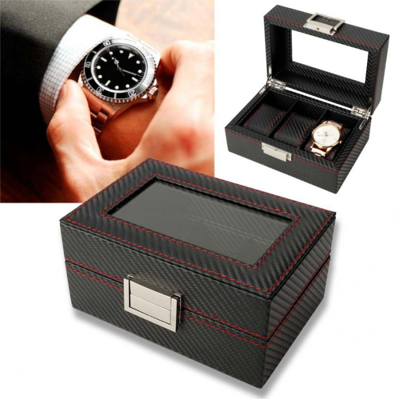 Скринька для годинника з вуглецевого волокна на 3 відділення
