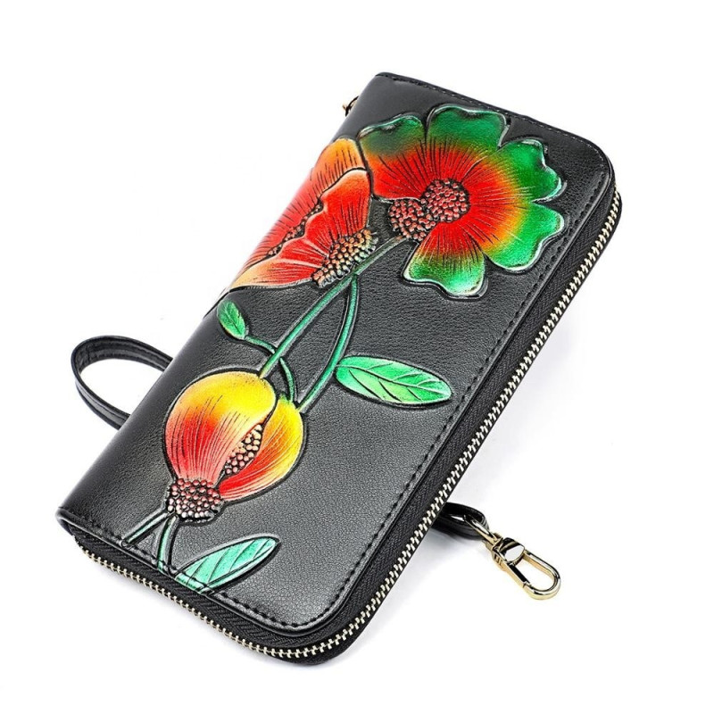 Жіночий гаманець на блискавці з натуральної шкіри з малюнком