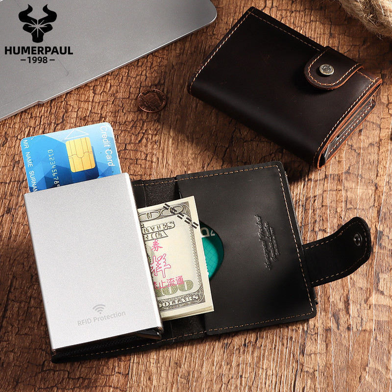 Гаманець кредитниця із натуральної шкіри Crazy Horse з алюмінієвим відсіком для RFID захисту