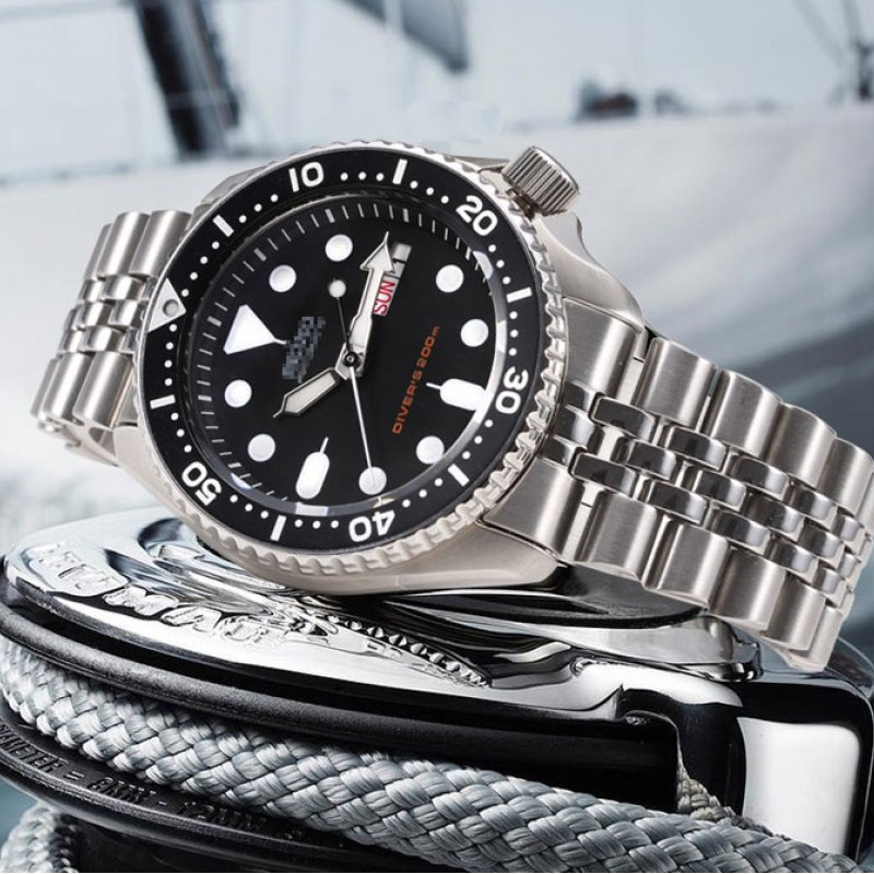 Браслет для годинника Seiko SKX007 / 009 / 173 / 175 / SRPD63K1 з нержавіючої сталі 22 мм, кріплення півмісяць