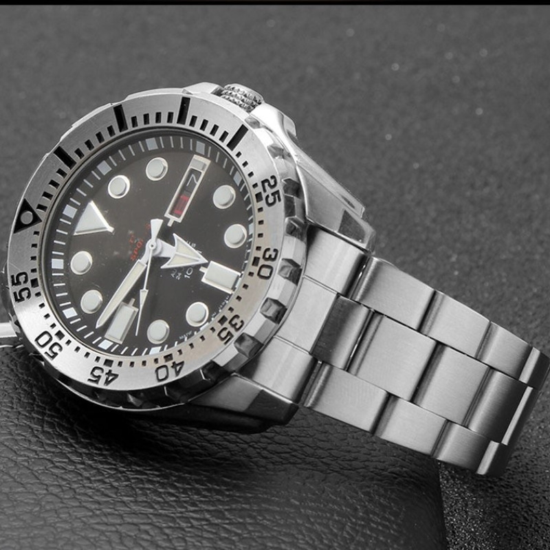 Браслет для годинника Seiko SKX007 / 009 / 173 / 175 / SRPD63K1 з нержавіючої сталі 22 мм, кріплення півмісяць