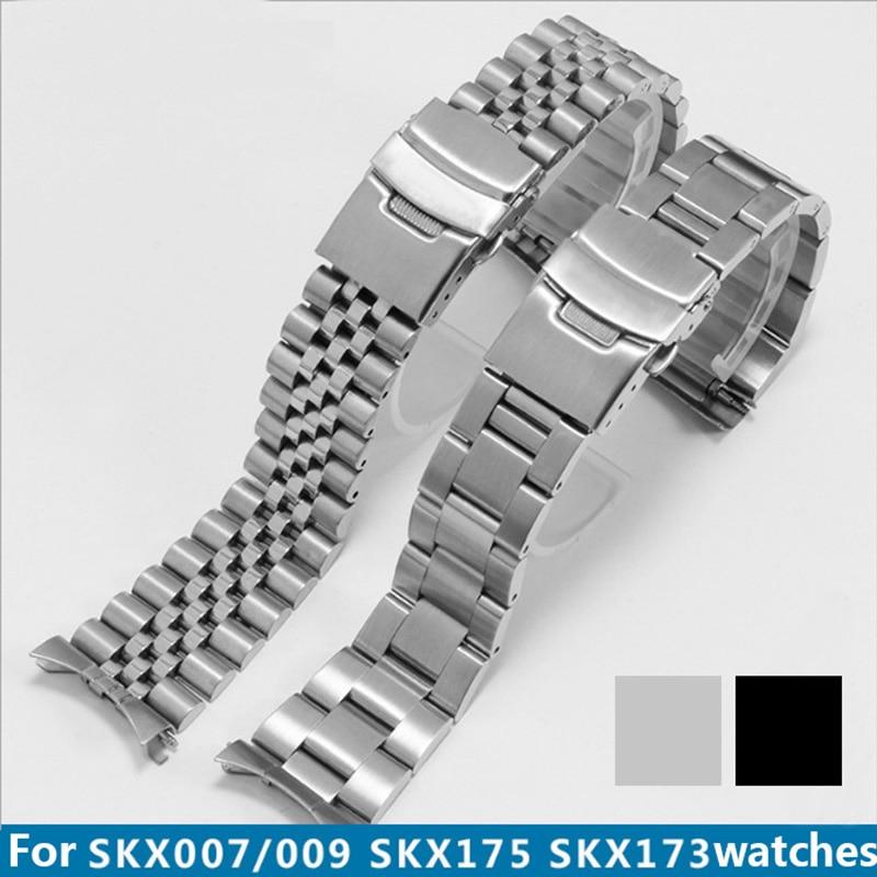 Браслет для годинника Seiko SKX007 / 009 / 173 / 175 / SRPD63K1 з нержавіючої сталі 22 мм, кріплення півмісяць Серебристый 2