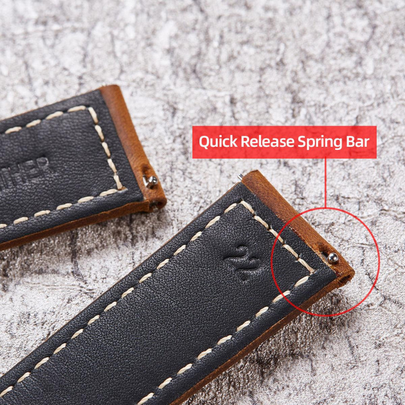 Ремінець для годинника з натуральної шкіри Crazy horse, із системою швидкої заміни 22 мм Коричневий, чорна пряжка