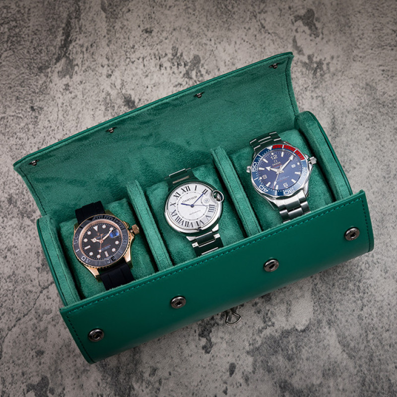 Бокс, шкатулка, футляр для годин на 3 відділення. Зелений