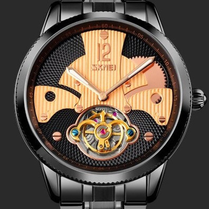 Чоловічий механічний годинник скелетон Skmei 9205. Чорні