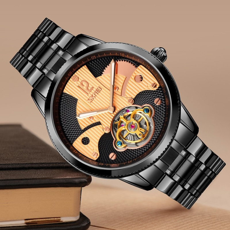 Чоловічий механічний годинник скелетон Skmei 9205. Чорні