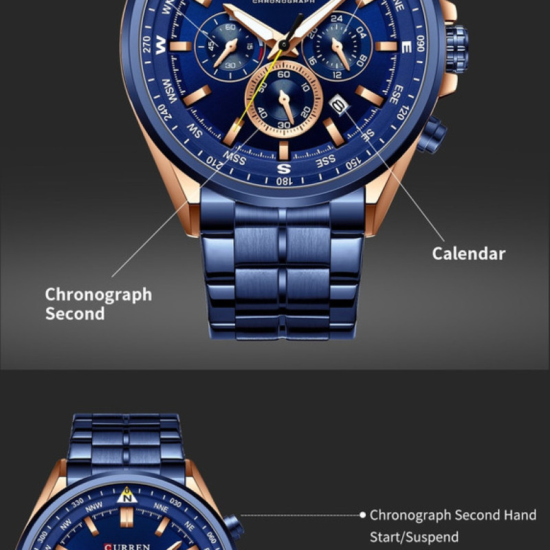 Чоловічий годинник Curren 8399 Чорно - золотий