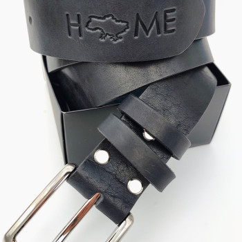 Чоловічий шкіряний патріотичний ремінь. Україна. Чорний