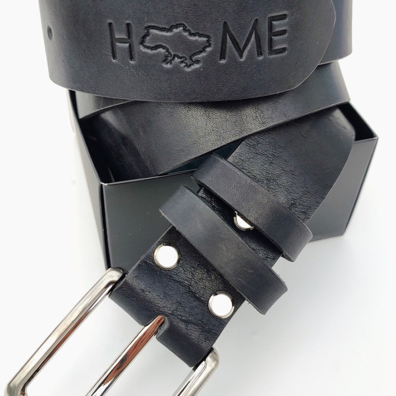 Чоловічий шкіряний патріотичний ремінь. Украина. Чорний 1250