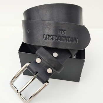 Чоловічий шкіряний патріотичний ремінь. Україна. Чорний