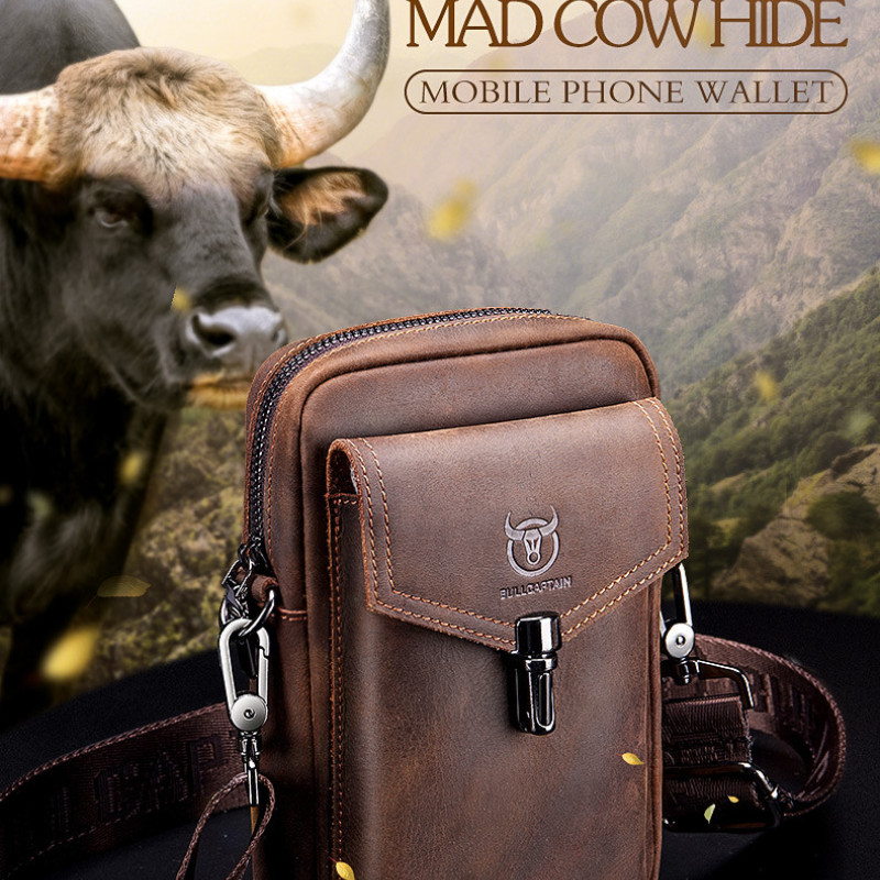 Чоловіча сумка з натуральної шкіри CRAZY HORSE крейзі хорс, месенджер для телефону, сумка на ремінь, на плече