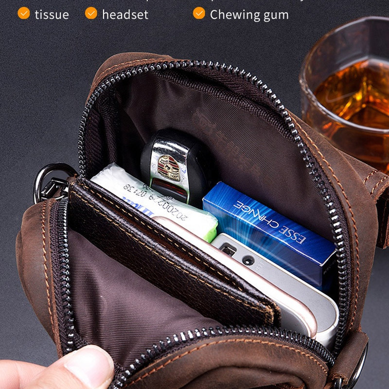 Чоловіча сумка з натуральної шкіри CRAZY HORSE крейзі хорс, месенджер для телефону, сумка на ремінь, на плече