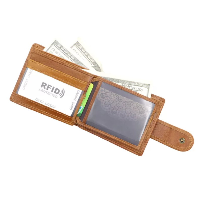 Чоловічий вертикальний гаманець із натуральної шкіри із Rfid-захистом з тисненням