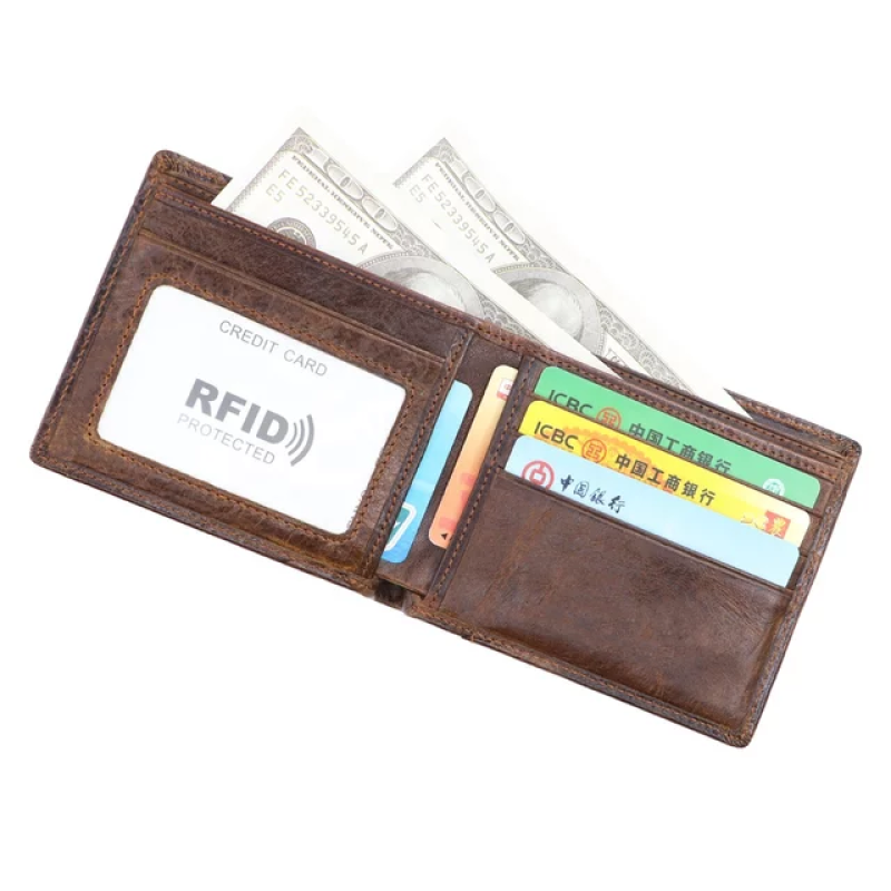 Чоловічий вертикальний гаманець із натуральної шкіри із Rfid-захистом з тисненням