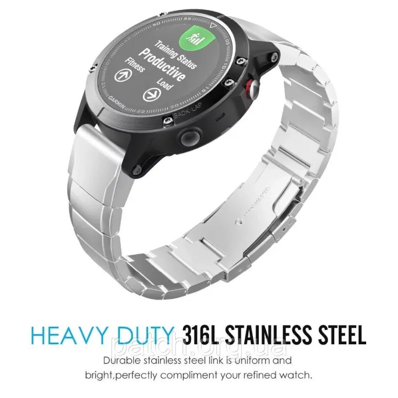 Браслет для Garmin Fenix 7Х/6X/6X Pro/5X/5X Plus/3 HR/Quatix 3/Quick Fit/26 мм Сріблястий