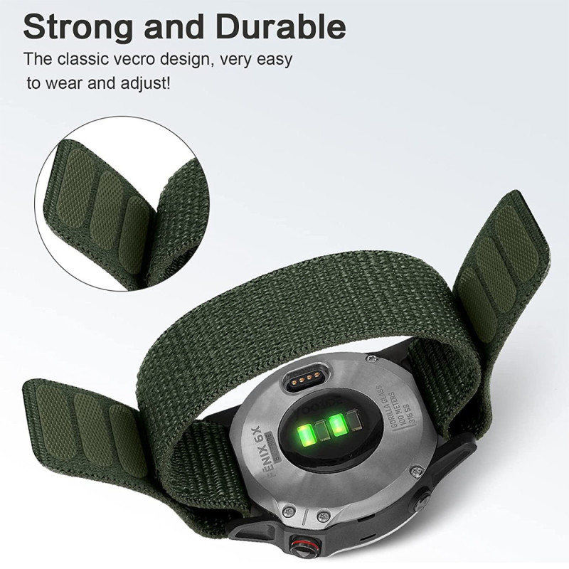 Тканевий ремінець для Garmin Fenix 7Х / 6X Pro /6X Pro Solar /Fenix 5X / 5X Plus / Fenix 3 HR / Quatix 3/ 26 мм Зелений