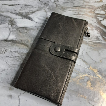 Гаманець довгий із натуральної шкіри. Портмоне. Шкіряний гаманець клатч унісекс Чорний