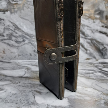 Гаманець довгий із натуральної шкіри. Портмоне. Шкіряний гаманець клатч унісекс Чорний