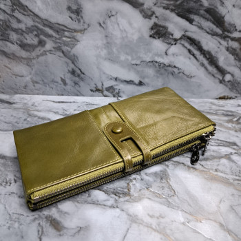 Гаманець довгий із натуральної шкіри. Портмоне. Шкіряний гаманець клатч унісекс Зелений