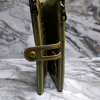 Гаманець довгий із натуральної шкіри. Портмоне. Шкіряний гаманець клатч унісекс Зелений