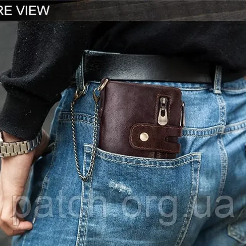 Чоловічий шкіряний гаманець із натуральної шкіри (Волов'я шкіра) з Rfid-захистом. Портмоне зі шкіри Чорний