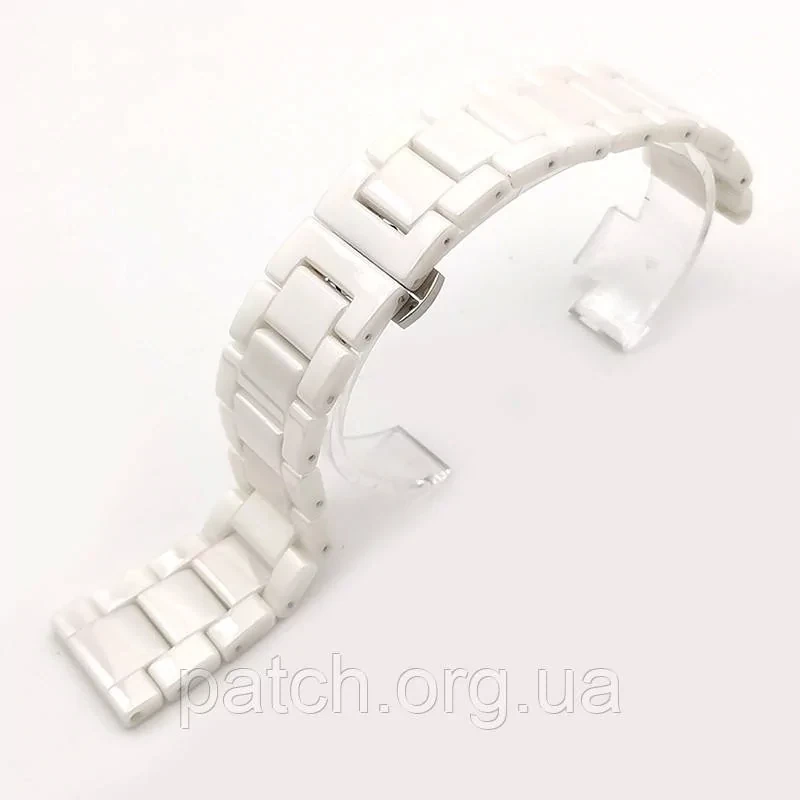 Браслет для годинника керамічний, глянцевий 20 мм Білий велика ланка