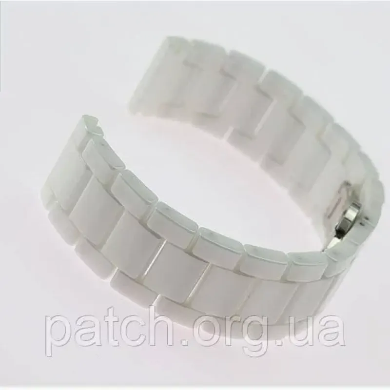 Браслет для годинника керамічний, глянцевий 20 мм Білий велика ланка
