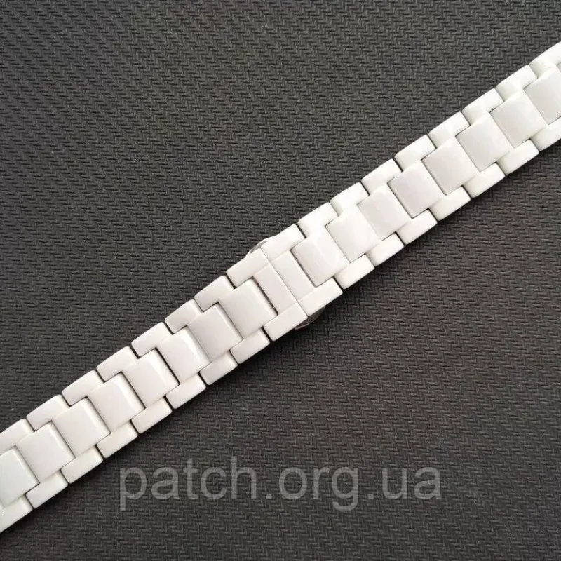 Браслет для годинника керамічний, глянцевий 20 мм Білий велика ланка