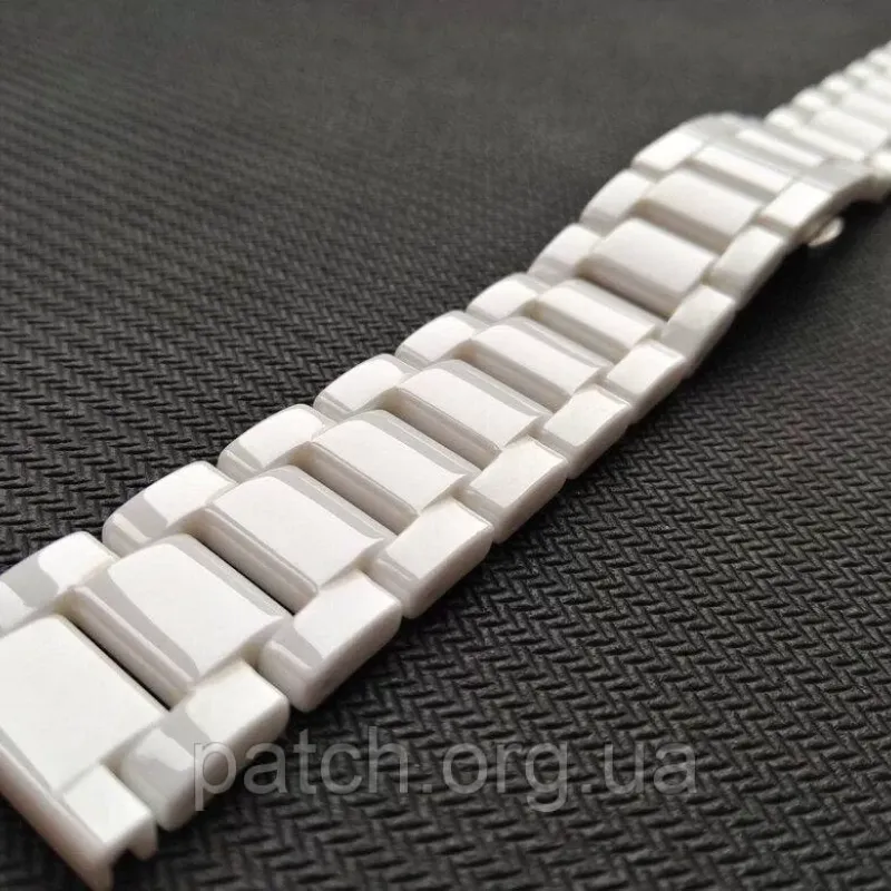Браслет для годинника керамічний, глянцевий 20 мм Білий велика ланка