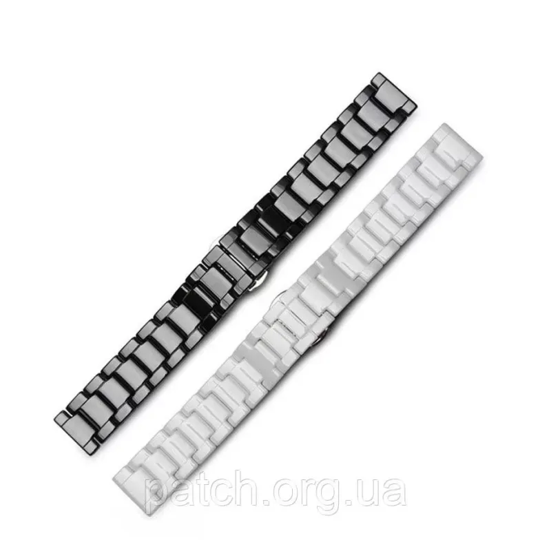 Браслет для годинника керамічний, глянцевий 20 мм Білий велика ланка