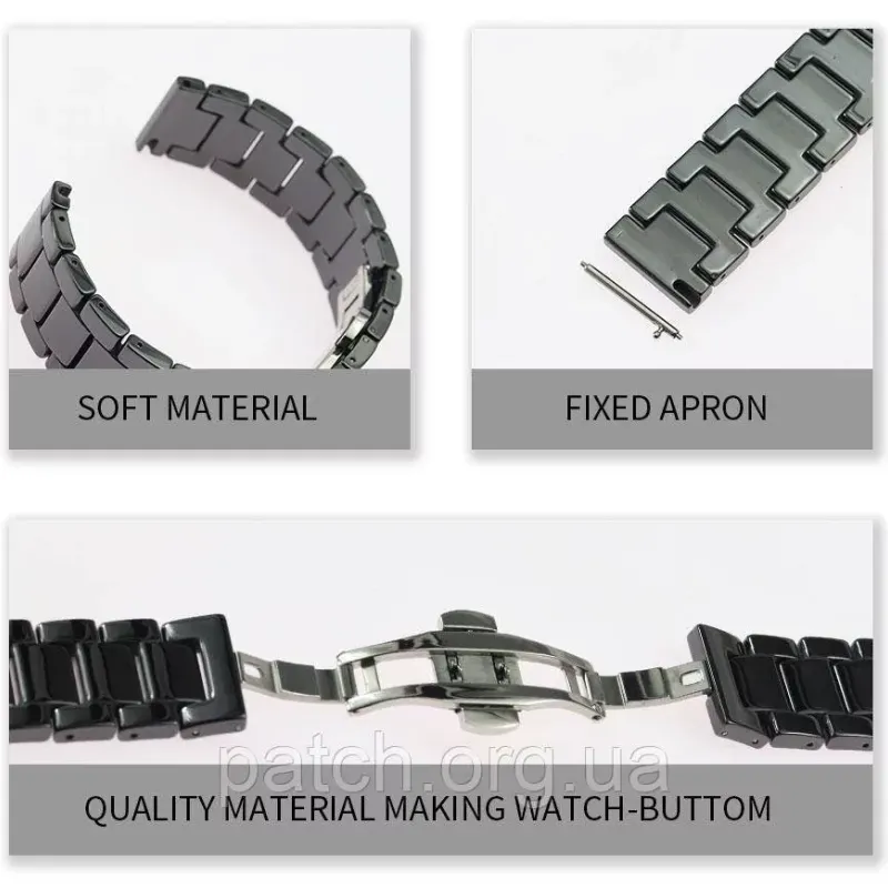 Браслет для годинника керамічний, глянцевий 20 мм Білий велика ланка