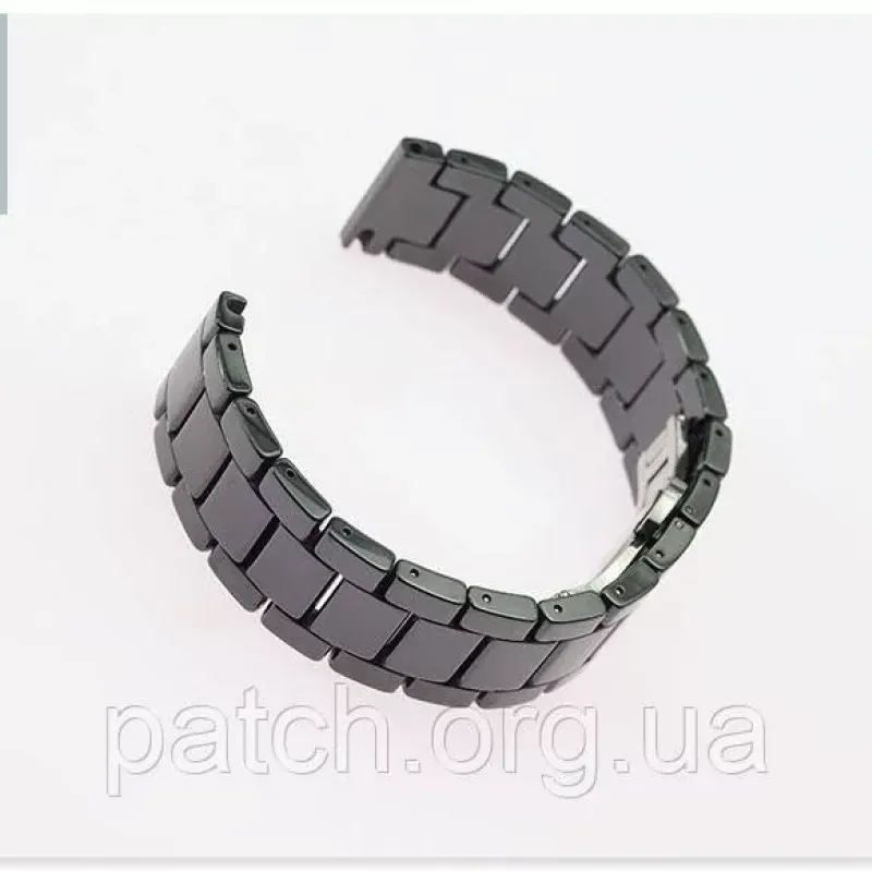 Браслет для годинника керамічний, глянцевий 20 мм Чорний велика ланка