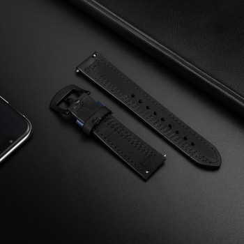 Шкіряний ремінець для Huawei Watch 3 / 3 Pro / GT 2 46 мм / GT2 Pro / GT 2e / Magic Чорний із синьою смугою
