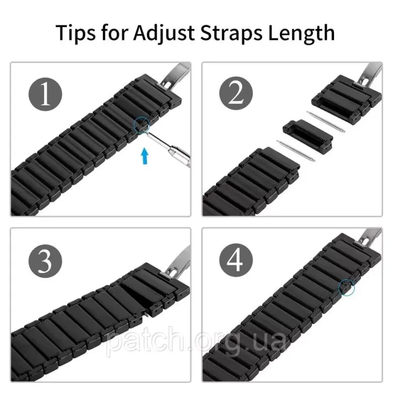 Браслет для годинника керамічний, глянсовий. 22 мм. Чорний