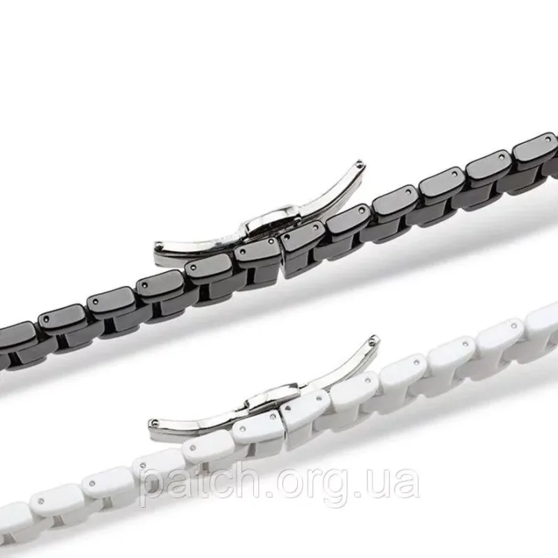 Браслет для годинника керамічний, глянсовий. 22 мм. Біла велика ланка